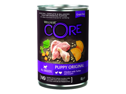 Konzerva Wellness CORE Dog Stěně, kuře, krocan a dýně 400 g